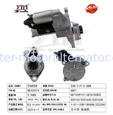 24V 11T 3.5KW Electric Starter Motor for Isuzu 4HF1 Diesel Engine S25-163A from YTM Motor