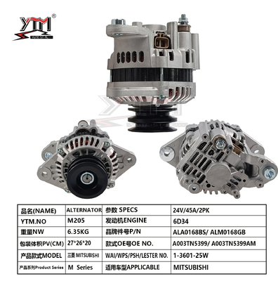 24V 45A 2PK Alternator M205 For Mitsubishi 6D34 Engine OE ALA0168BS ALM0168GB A003TN5399 1‑3601‑25W