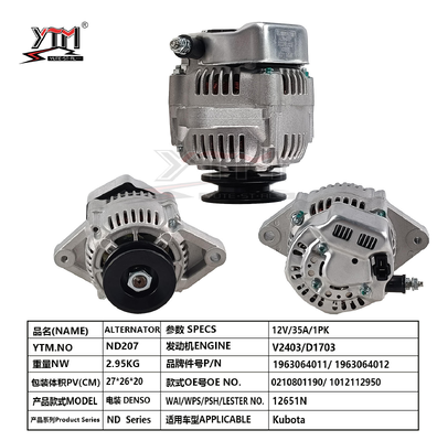 12V 35A 1PK DENSO Type Heavy‑Duty Alternator For Kubota V2403 D1703 Engine OE 1963064011 0210801190 1012112950