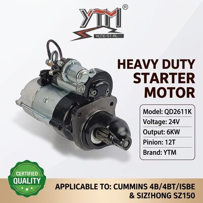 24V 12T 6KW Starter Motor QD2611K For Cummins 4B 4BT 4BTA ISBE Engine OE 3968130 4929600 For Shantui SZ150 Excavator