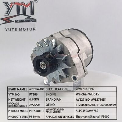 28V 70A Alternator PT206 8PK for Weichai WD615 Engine Shacman F3000 OE 612600090248 AVE2716D