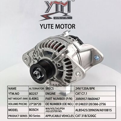BO257 Alternator 24V 120A 8PK 20R0957 8600467 0124655120 366-2756 1986A01028 for CAT C7.1 Engine 318 320GC Excavator