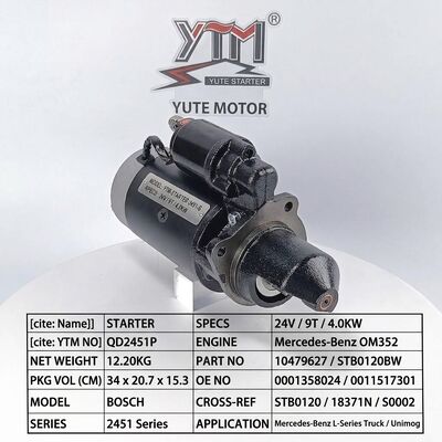 24V 4.0KW 9T QD2451P Starter Motor 10479627 STB0120BW 0001358024 0011517301 B001809254 for Benz L Series Truck