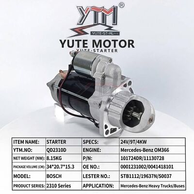 QD2310D 24V 4KW 9T Starter Motor 101724DR 11130728 0001231002 0041418101 19637N For Mercedes OM366 Heavy Truck Bus