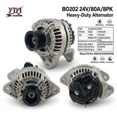 BO202 24V 80A Alternator 0124555009 0124555017 14632906 20409228 VOE15196041 for D12D D16E Heavy Truck Excavator