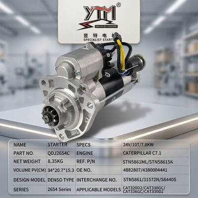 QDJ2654C 24V 7.8KW 10T Heavy Machinery Starter Motor 4882807 4380004441 STN5861ML STN5861SK 31572N for C7.1 Excavator