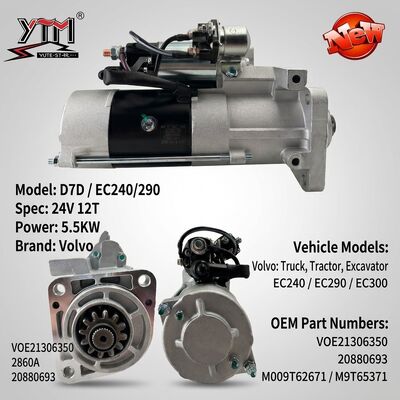 QDJ2860A 24V 12T 5.5KW Starter Motor D7D M009T62671 M9T65371 20880693 21133741 For Excavator Construction Machinery