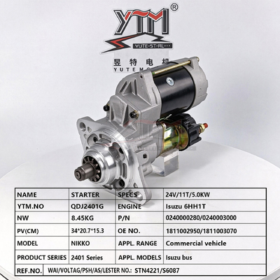 QDJ2401G Starter Motor 24V 11T 5.0KW For Isuzu 6HH1T 1811002950 1811003070 0240000280 STN4221