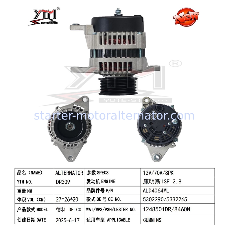 High-end Quality 12v 70a 8pk Alternator For Cummins Isf 2.8 ONAN 5302290 5332265