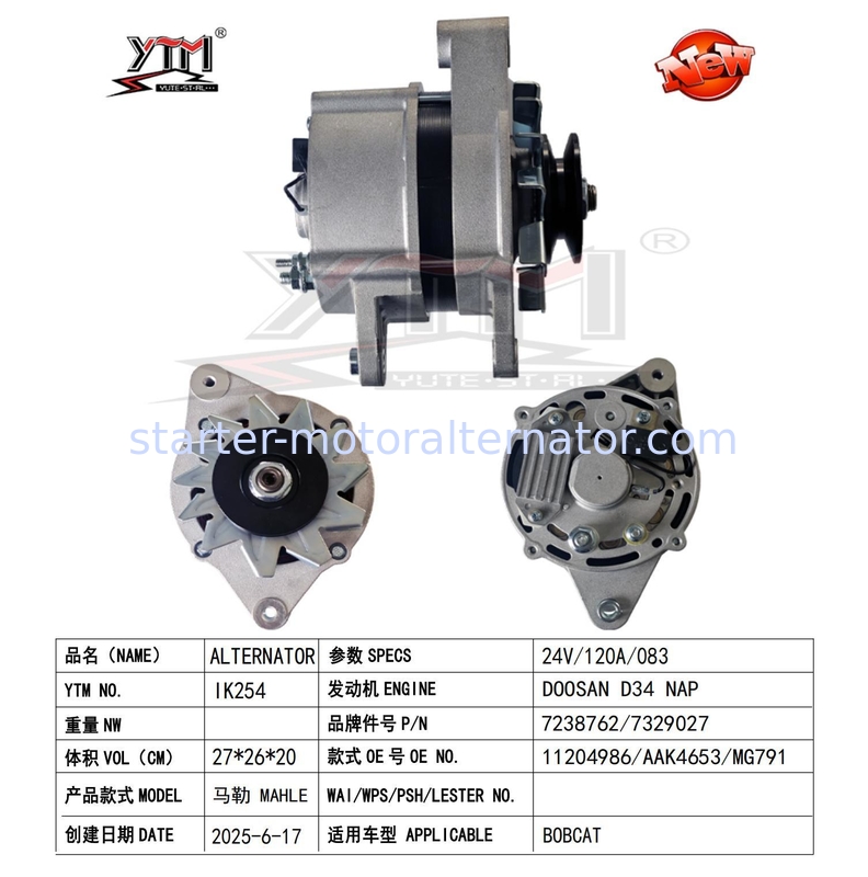 12V 120A O83 Single Slot alternator for Bobcat Mahle model AAK4917 / AAK4653 / 11.204.629 / MG791