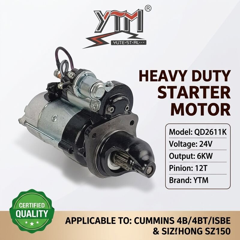 24V 12T 6KW Starter Motor QD2611K For Cummins 4B 4BT 4BTA ISBE Engine OE 3968130 4929600 For Shantui SZ150 Excavator