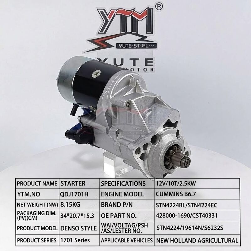 QDJ1701H 12V 10T 2.5KW Starter Motor For Cummins B6.7 New Holland Tractor 428000-1690 CST40331 STN4224BL STN4224EC STN4224