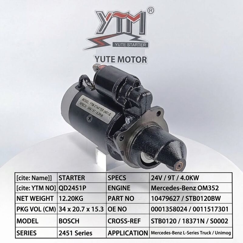 24V 4.0KW 9T QD2451P Starter Motor 10479627 STB0120BW 0001358024 0011517301 B001809254 for Benz L Series Truck