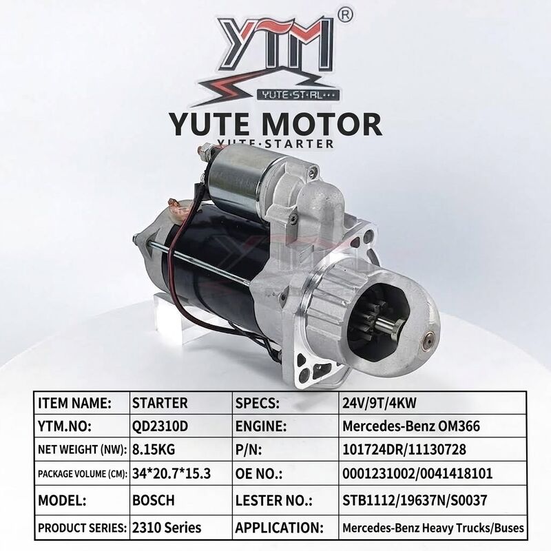 QD2310D 24V 4KW 9T Starter Motor 101724DR 11130728 0001231002 0041418101 19637N For Mercedes OM366 Heavy Truck Bus
