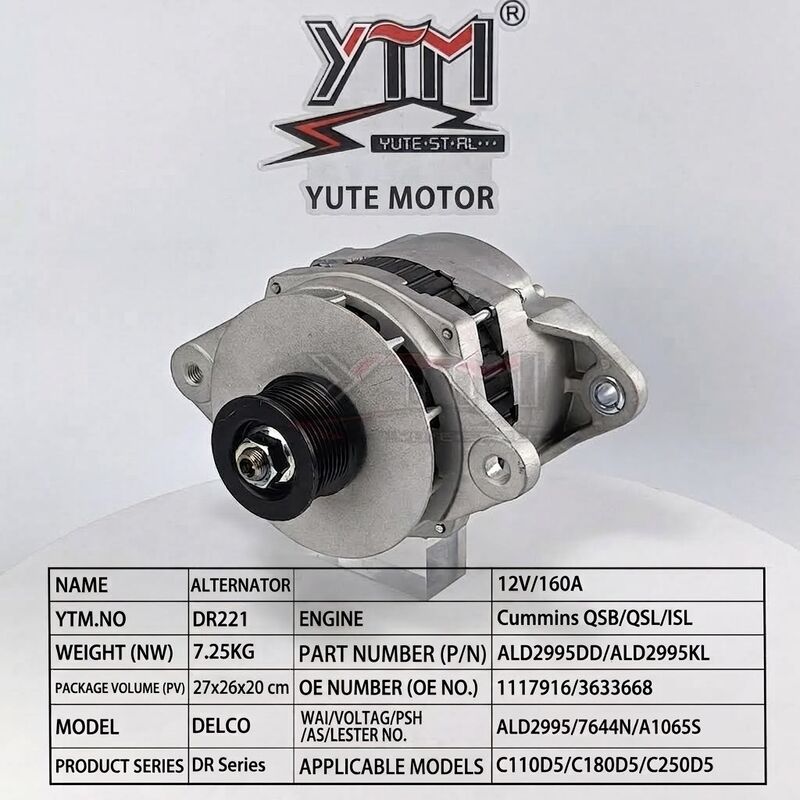 DR221 12V 160A Alternator ALD2995DD ALD2995KL 1117916 3603668 10459047 for Cummins QSB QSL ISL Engine C110D5 C180D5 C250D5