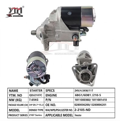 24V 4.5KW 11T Starter QDJ2107C For Isuzu 6BG1 6DB1 210-5 Engine OE 0280006200 028000620 11811000360